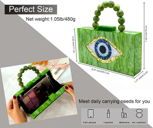 Vista 4 de Evil Eye Clutch Purse Acrylic Clutch Marble Evening Handbag for Women with Pearl Handle