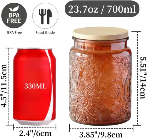 Vista 2 de ANSQU Tarro de vidrio vintage para almacenamiento en encimera de cocina, tarros de dulces con tapas, recipiente de café para café molido, tarro