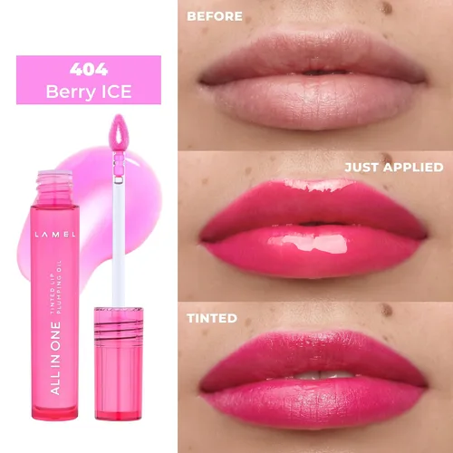 Vista 2 de Lamel Aceite labial tintado todo en uno, hielo de bayas, aceite labial voluminizador e hidratante, gel voluminizador y perfumado para uso diurno