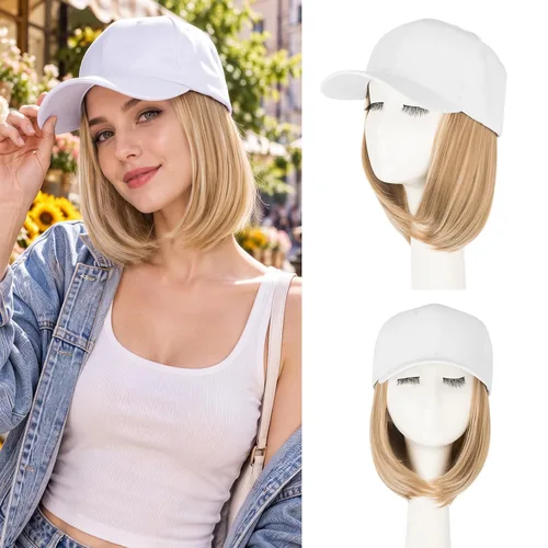 Vista 35 de S-noilite Gorra de béisbol de 6 pulgadas con peluca corta de peinado Bob