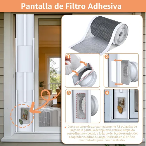 Vista 2 de Kit de Ventilación de AC para Puerta Corredera de 95" con Manguera Extensible de Φ 5.1" con Cerradura de Seguridad y Burletes Contra la Intemperie