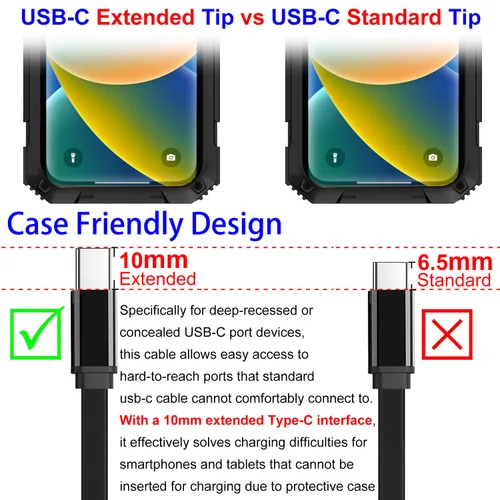 Vista 2 de Cable de carga rápida USB-C a USB-C de 100 W compatible con iPhone 16 15 Pro Max, Galaxy S25 S24 S23, Pixel 9 8, cable de punta tipo C de 0.394
