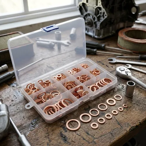 Vista 5 de for Solid Copper Gasket Set 15 Sizes Oil Pan Seal for Solid Copper 150 pieces, 15 metric sizes M5- for m22, organized plastic case, easy storage
