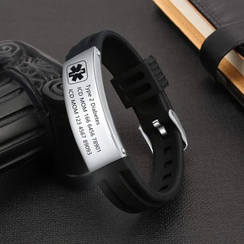 Vista 5 de Pulsera de alerta médica para hombre, pulsera de identificación médica personalizada para mujeres y hombres, pulsera de identificación deportiva