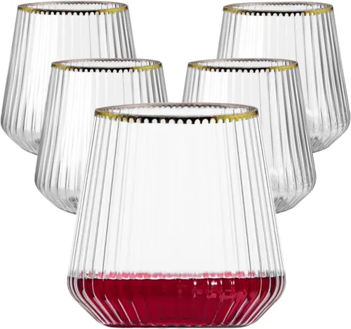 Vista 15 de Lueumxc Paquete de 40 copas de vino de plástico, vasos de vino desechables de origami de 12 onzas, vasos de cóctel de plástico transparente