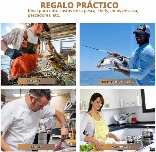 Vista 6 de 3 piezas de raspador de pescado removedor limpiador de pescado raspador cepillo con dientes de sierra de acero inoxidable quitar fácilmente escamas