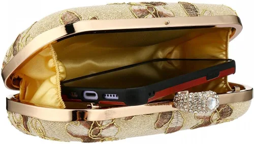 Vista 6 de Bolso de mano dorado para mujer bolso de noche pequeño con asa superior bordado floral bolsa cruzada para boda cóctel fiesta baile de graduación