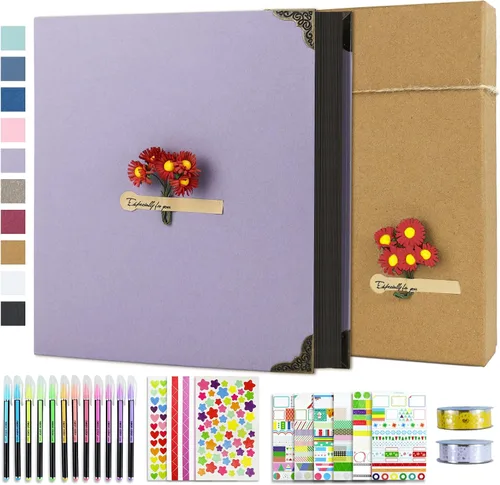Vista 24 de Vienrose Kit de álbum de fotos de bricolaje con bolígrafos, cintas y calcomanías, 60 páginas, tapa dura de 8.5 x 11 pulgadas, 3 anillos, papel negro