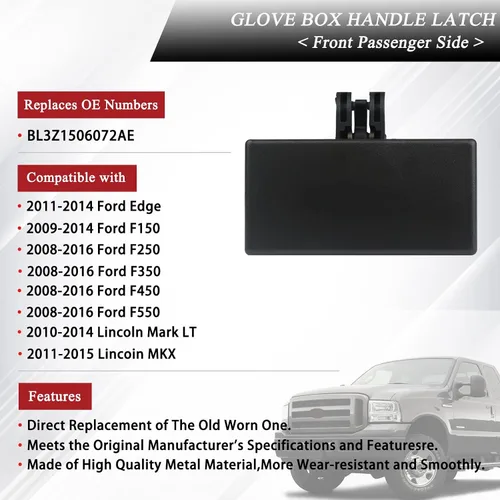 Vista 2 de TQPONLY Pestillo de Guantera Manija de Puerta de Compartimento Lado Delantero del Pasajero Compatible con Ford F150 F250 F350 F450 Edge Lincoln MKX