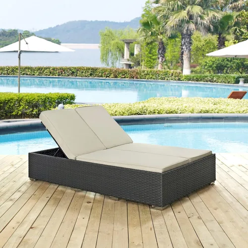 Vista 2 de Modway Sojourn - Tumbona doble de mimbre para patio al aire libre, color beige chocolate