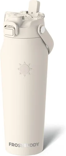 Vista 27 de Frost Buddy botella de agua aislada de 32 onzas con pajilla y tapa para beber Acero inoxidable a prueba de fugas 24 horas de frío Resistente