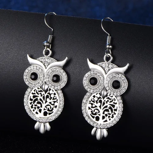 Vista 6 de Pendientes de gota con diseño de búho con cristales de circonita cúbica para mujeres y niñas Pendientes colgantes de animales de diamante