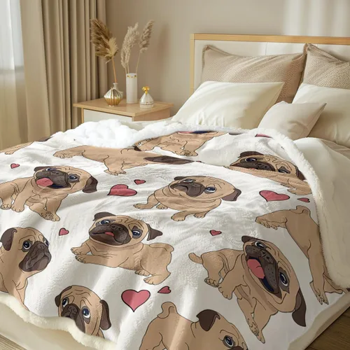 Vista 2 de Sleepwish Manta reversible de forro polar sherpa suave para bebé amante de los pug (30 x 40 pulgadas)