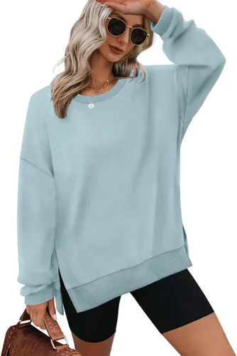 Vista 11 de XIEERDUO Sudaderas de gran tamaño para mujer, estilo casual, cuello redondo, manga larga, cómodas 01-Negro