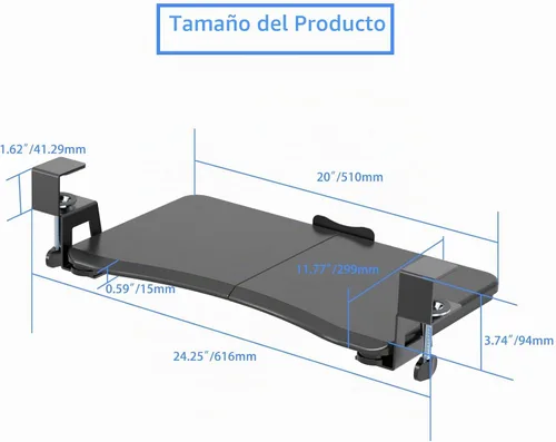 Vista 6 de suptek Bandeja pequeña para teclado debajo del escritorio con soporte de abrazadera C, teclado de computadora y bandeja para mouse, 20