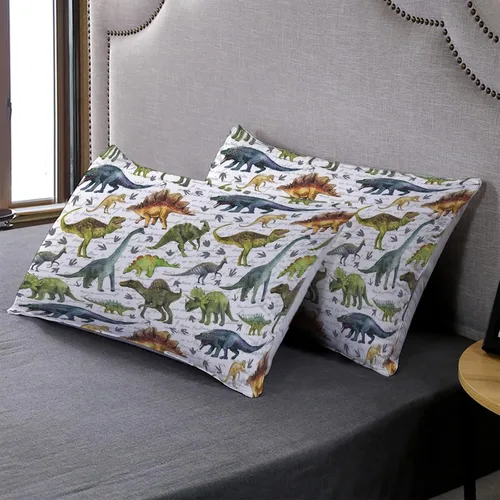 Vista 3 de BailiPromise Jurassic Dino - Juego de edredón de 3 piezas, tamaño individual, edredón para niños con fundas de almohada, para todas las estaciones