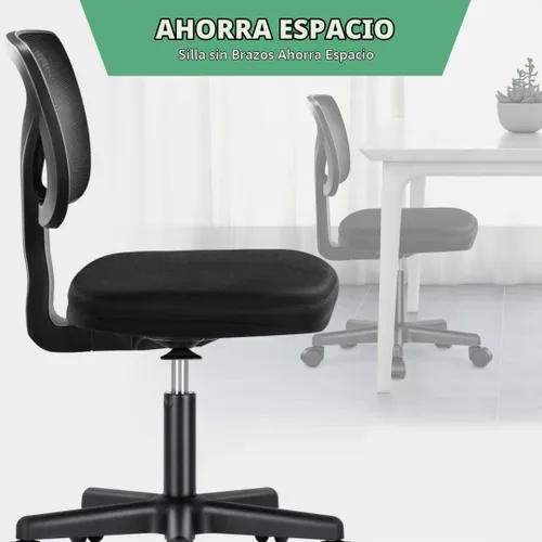 Vista 7 de Silla de oficina de malla sin brazos, silla de escritorio ergonómica con respaldo bajo, sillas giratorias ajustables para computadora para espacios