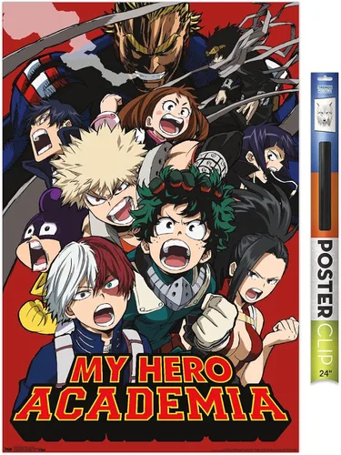 Vista 13 de My Hero Academia - Póster de pared Key Art 2, 22.4 pulgadas de largo x 14.7 pulgadas, versión enmarcada en madera de granero