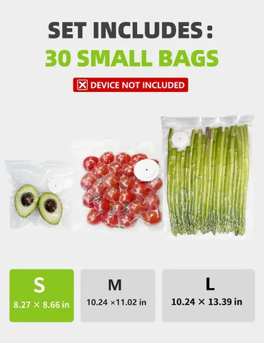 Vista 2 de Bolsas selladoras al vacío, bolsa reutilizable con cremallera al vacío, sin BPA, bolsa de almacenamiento al vacío resistente para alimentos, 15