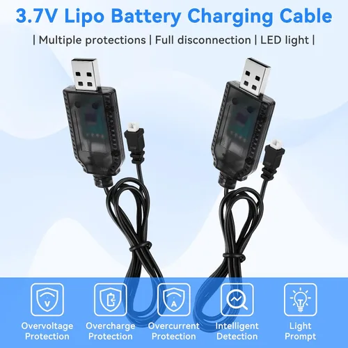 Vista 3 de Paquete de 4 cables de carga USB de 3.7 V con conector de enchufe JST 1.25 para batería Lipo 1S de placa de desarrollo, LoRa Meshmastic Arduino IoT