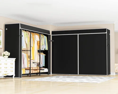 Vista 7 de ULIFHOME E14C - Sistema organizador de armario resistente, estantes de ropa independientes para colgar ropa, perchero ajustable de 70.1 pulgadas