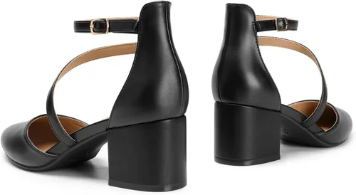 Vista 4 de DREAM PAIRS Zapatos de tacón bajo y grueso para mujer, con correa al tobillo, zapatos elegantes para bodas y negocios