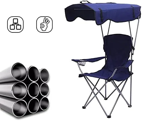 Vista 7 de Portable Outdoor Folding Chair with Canopy - Lightweight Beach, Camping & Fishing Chair - UV Protection, Sunshade, Easy to Carry - Royal Blue