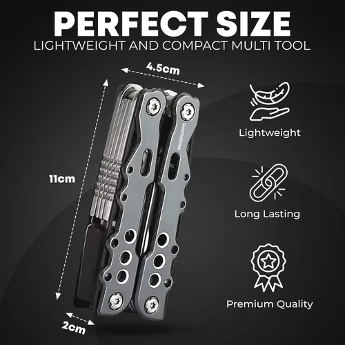 Vista 3 de Alicates multiherramienta 14 en 1 de acero inoxidable, grandes accesorios de camping, regalos de múltiples herramientas para hombres con soporte