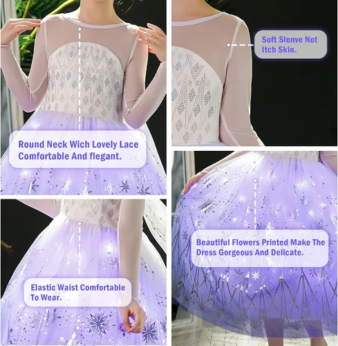 Vista 4 de Disfraz de princesa iluminado para niñas, disfraz de fiesta de cumpleaños de Halloween, disfraz de cosplay para niños