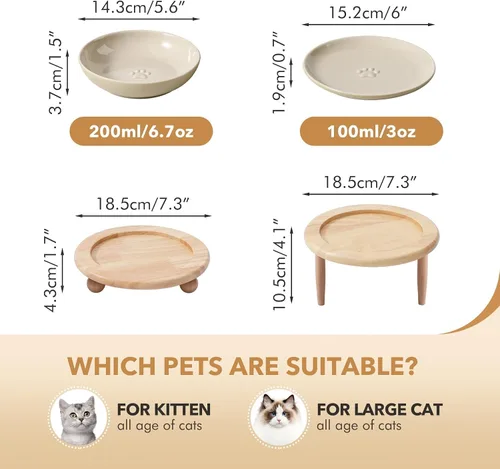 Vista 2 de Havniva Cuencos elevados para gatos, juego de cuencos de comida y agua para Latte Vintage