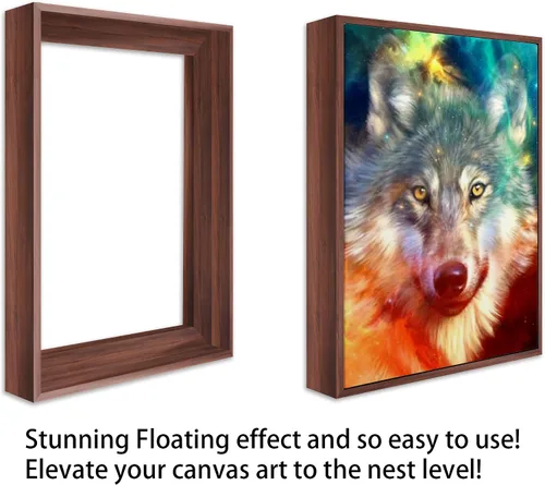 Vista 5 de Marco flotante de lona con aspecto de madera, marcos flotantes para lienzo estirado extraíble, pintura artística de pared, marcos de fotos