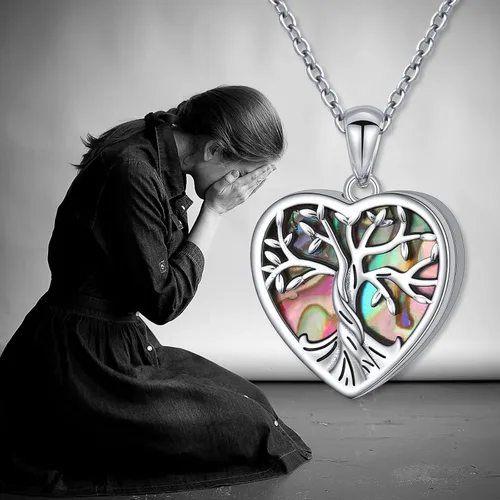 Vista 6 de Yearace - Collar de urna de fotos personalizado para cenizas, joyería de cremación para cenizas, collar conmemorativo de recuerdo de plata de ley