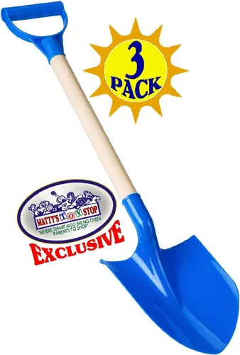 Vista 3 de Matty's Toy Stop Palas de arena de madera resistente de 31 pulgadas con pala y mango de plástico (rojo, azul y verde) paquete completo de regalo
