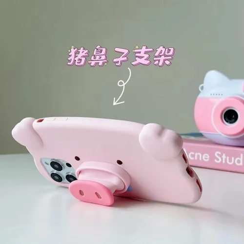 Vista 6 de Funda de teléfono para niñas y mujeres, creativa, súper divertida, multifunción, elástica, con soporte de nariz de cerdo rosa, funda de teléfono