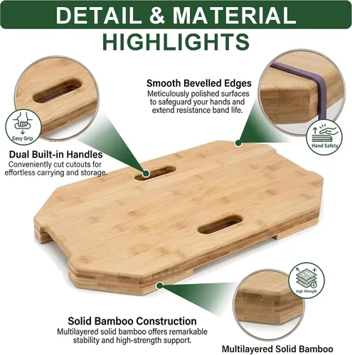 Vista 5 de Bandas de resistencia de madera con asas versátiles para ejercicio con cintas de agarre antideslizantes para entrenamientos de banda elástica