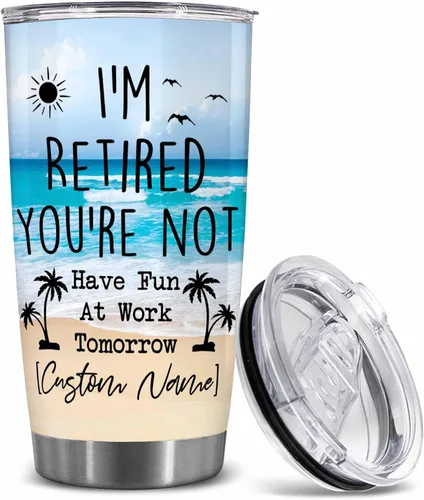 Vista 12 de WHIDOBE Regalos de jubilación personalizados para mujeres, vaso de 20 onzas con nombre personalizado, libre de jubilados y fabuloso, regalos