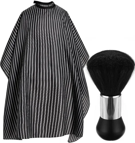 Vista 12 de Capa profesional de corte de pelo Borogo con cepillo para el cuello, capa de barbero para salón, accesorios de peluquería B A Blanco