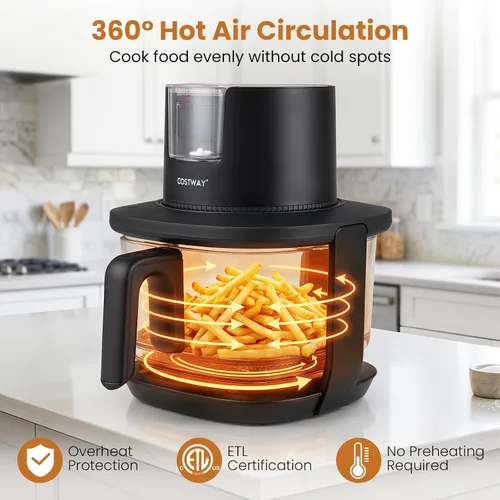 Vista 5 de COSTWAY 4.7 QT Glass Air Fryer with Steam Frying Mode