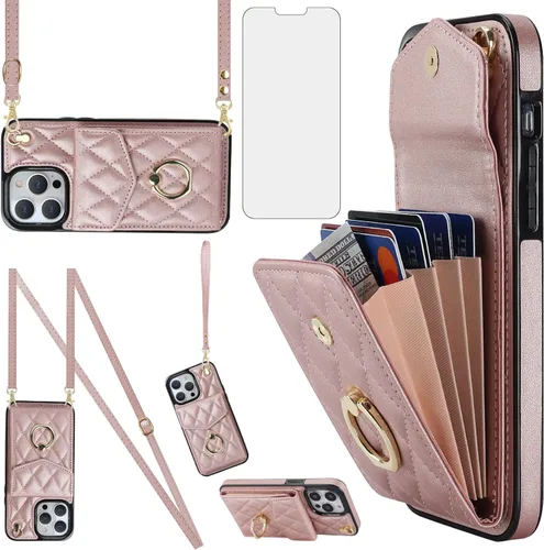 Vista 4 de Asuwish Funda de teléfono para iPhone 13 Pro de 6.1 pulgadas con protector de pantalla de vidrio templado, correa de muñeca, anillo de bloqueo RFID