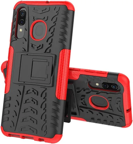 Vista 7 de Asuwish Funda de teléfono para Samsung Galaxy A20 A30 con protector de pantalla de vidrio templado y soporte delgado, funda protectora híbrida Rojo