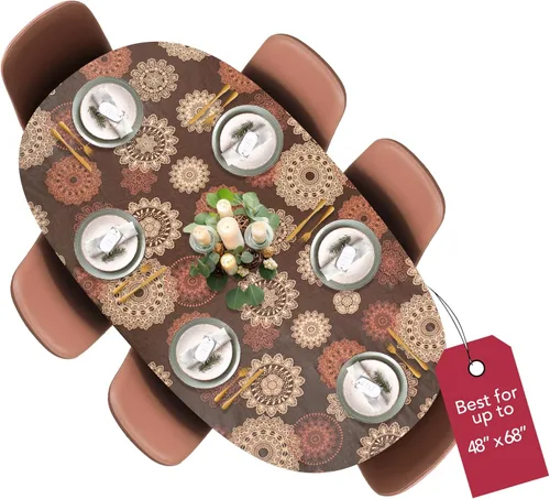 Vista 23 de LAMINET Mantel elástico ajustable para mesa, medallón grande, redondo, se adapta a mesas de hasta 45 a 56 pulgadas de diámetro Medallion