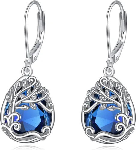 Vista 39 de Aretes colgantes con forma de lágrima de filigrana de piedra lunar de plata de ley 925 con cierre de palanca para mujer, regalos de joyería
