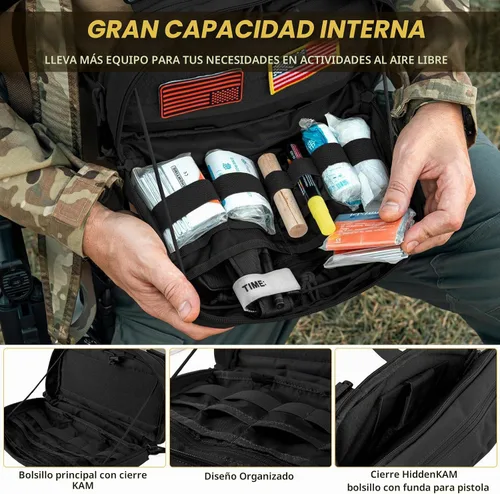Vista 2 de Bolsa de pecho para hombre, mochila táctica para el pecho Molle con funda oculta para pistola Negro