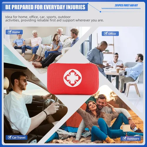 Vista 6 de Mini kit de primeros auxilios de viaje, kit de emergencia con 201 piezas de suministros de primeros auxilios y bolsa compacta impermeable, kit