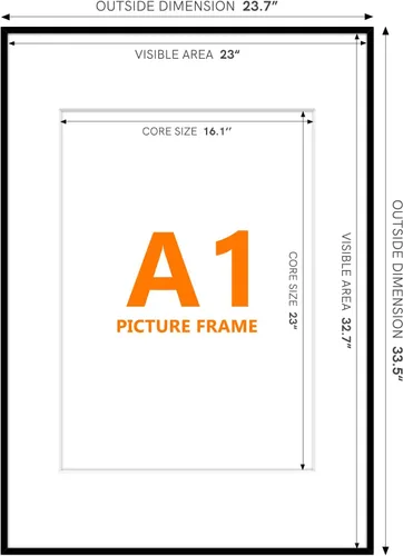 Vista 5 de Homso Marco de póster A1 en color negro, tablero fino de metal A1 con plexiglás acrílico para fotos A2 con paspartú o 23.4 x 33.1 pulgadas sin