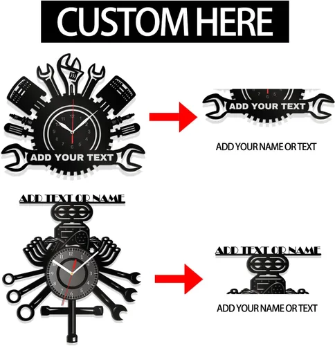 Vista 6 de Reloj de pared personalizado para taller de reparación de automóviles – Añade texto con nombre personalizado – Regalo para reparador, albañil