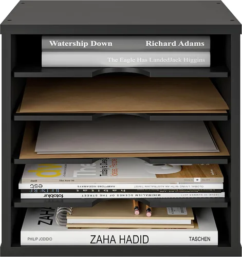 Vista 8 de Ballucci Organizador de archivos, clasificador de papel, estantes ajustables de 5 niveles, organizador de escritorio de oficina, 13 5/8 x 9 1/4 x 12