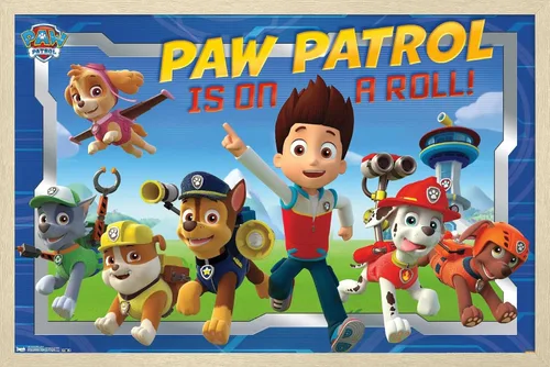 Vista 16 de Nickelodeon Paw Patrol - Póster de pared de tripulación, 22.4 pulgadas de largo x 14.7 pulgadas de ancho, versión enmarcada de madera de granero