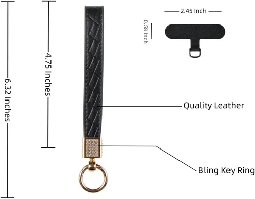 Vista 4 de Correa de cuero para teléfono celular, correa para teléfono celular, cordón para teléfono con lengüeta, manos libres, llavero para mujer