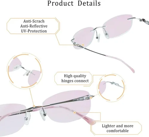 Vista 59 de LifeArt Pure Titanium Frame Glasses/Blue Light Blocking Reading Glasses, Reduce Eyestrain, Stylish for Men and Women 3033_(champán Clear)